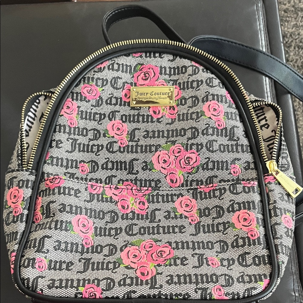 Juicy Couture Black and Pink Rose Backpack